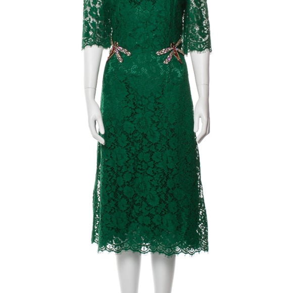 Dolce & Gabbana Dragonfly-Embellished Lace Midi Dress Gorgeous Classic - Picture 8 of 11